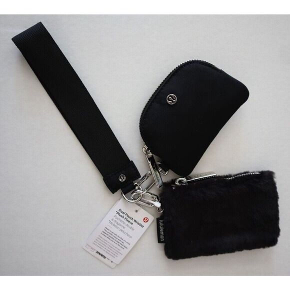 Lululemon LW9FROS Black Dual Pouch Wristlet *Plush Fleece - Picture 2 of 8